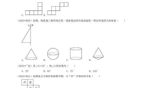 备考2026中考数学真题2025分类精编精练9基本图形、平行线（含解析）_中考复习资料_语数英物化_2数学中考复习_2026年中考复习（更新中）_备考2026中考数学真题2025分类精编精练