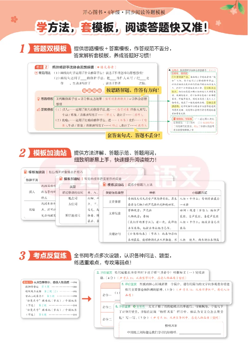 4下同步阅读答题模板-模板+例题+真题（试阅）_2026春小学教辅大合集_13-26春《开心》系列_同步阅读答题模板(1-8年级下册)