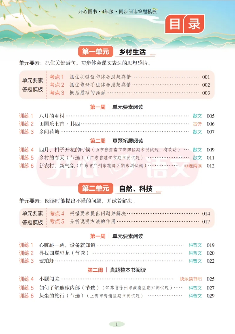 4下同步阅读答题模板-模板+例题+真题（试阅）_2026春小学教辅大合集_13-26春《开心》系列_同步阅读答题模板(1-8年级下册)