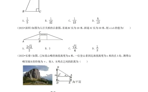 备考2026中考数学真题2025分类精编精练19锐角三角函数（含解析）_中考复习资料_语数英物化_2数学中考复习_2026年中考复习（更新中）_备考2026中考数学真题2025分类精编精练