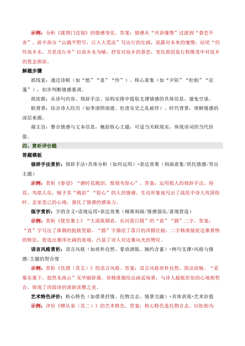 八上古诗词知识梳理（1张思维导图+15个核心考点+4个重难点+1个解题方法+4类题型方法突破+4类易错点提示5类题型解析+4个速记要点）（知识清单）解析版_中考复习资料_语数英物化