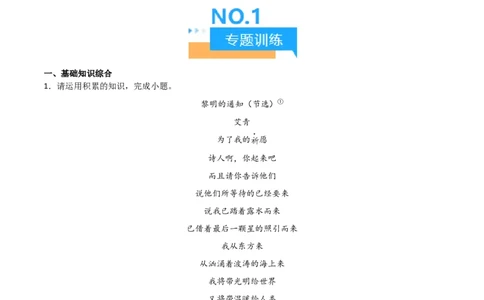 第09讲《艾青诗选》整本书阅读(练习）（原卷版）_中考复习资料_语数英物化_1语文中考复习_2026年中考复习（更新中）_2026年中考语文一轮复习名著阅读