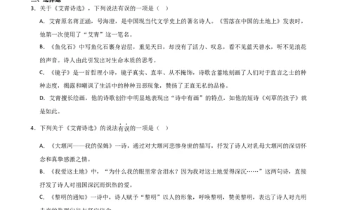 第09讲《艾青诗选》整本书阅读(练习）（原卷版）_中考复习资料_语数英物化_1语文中考复习_2026年中考复习（更新中）_2026年中考语文一轮复习名著阅读