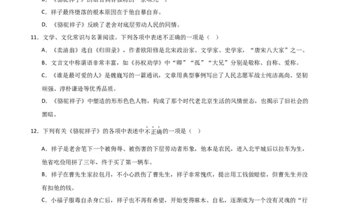 第03讲《骆驼祥子》整本书阅读(练习）（原卷版）_中考复习资料_语数英物化_1语文中考复习_2026年中考复习（更新中）_2026年中考语文一轮复习名著阅读
