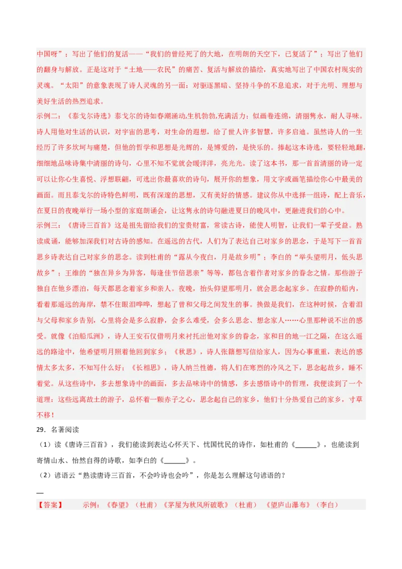 第03讲《唐诗三百首》整本书阅读(练习）（解析版）_中考复习资料_语数英物化_1语文中考复习_2026年中考复习（更新中）_2026年中考语文一轮复习名著阅读