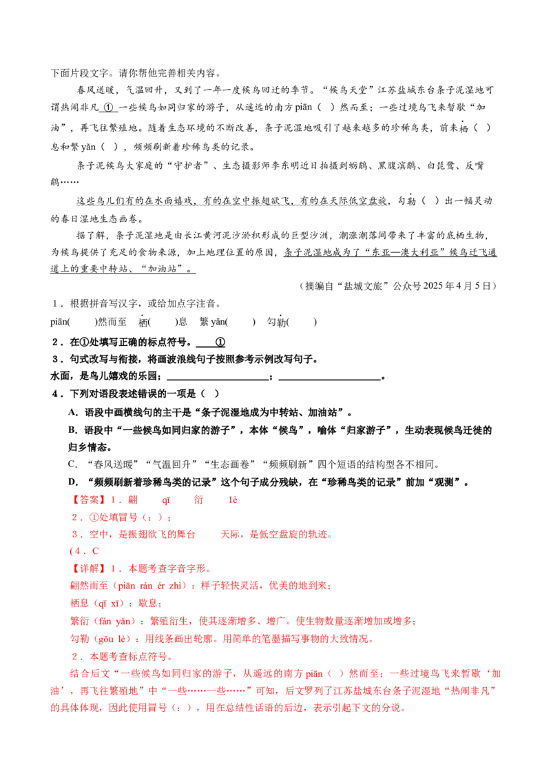 第03讲句子：标点、修辞、病句、单复句（复习讲义）（全国通用）（解析版）_中考复习资料_语数英物化_1语文中考复习_2026年中考复习（更新中）