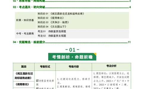第05讲离愁别绪&middot;深情厚谊（《闻王昌龄左迁龙标遥有此寄》《夜雨寄北》《天净沙&middot;秋思》《次北固山下》）（复习讲义）（解析版）_中考复习资料_语数英物化_1语文中考复习