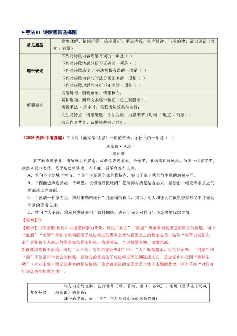 第02讲边塞军旅&middot;壮怀激烈（《使至塞上》《雁门太守行》《渔家傲&middot;秋思》《白雪歌送武判官归京》《十五从军征》）（复习讲义）（解析版）_中考复习资料_语数英物化_1语文中考复习