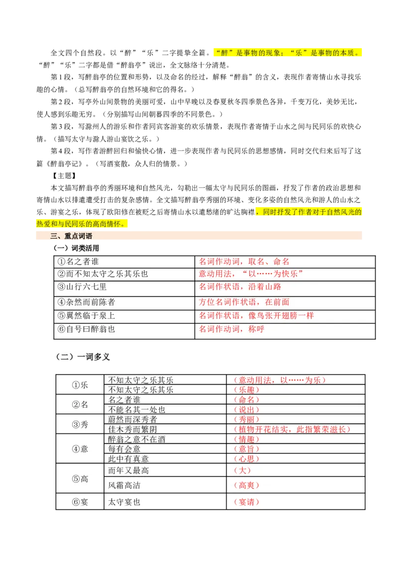 第10讲士人情怀&middot;宦海沉浮（《岳阳楼记》《醉翁亭记》《湖心亭看雪》）（复习讲义）（原卷版）_中考复习资料_语数英物化_1语文中考复习_2026年中考复习（更新中）