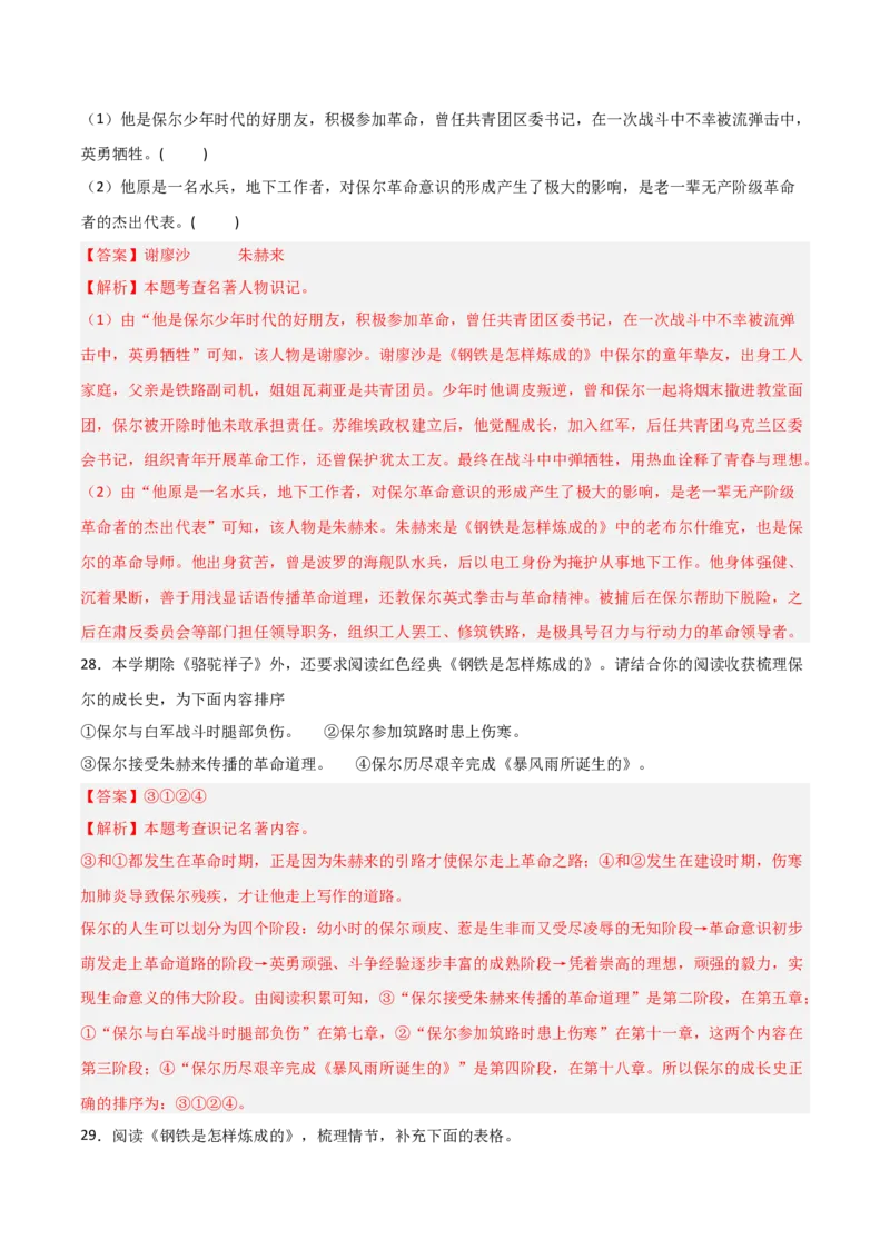 第04讲《钢铁是怎样炼成的》整本书阅读(练习）（解析版）_中考复习资料_语数英物化_1语文中考复习_2026年中考复习（更新中）_2026年中考语文一轮复习名著阅读