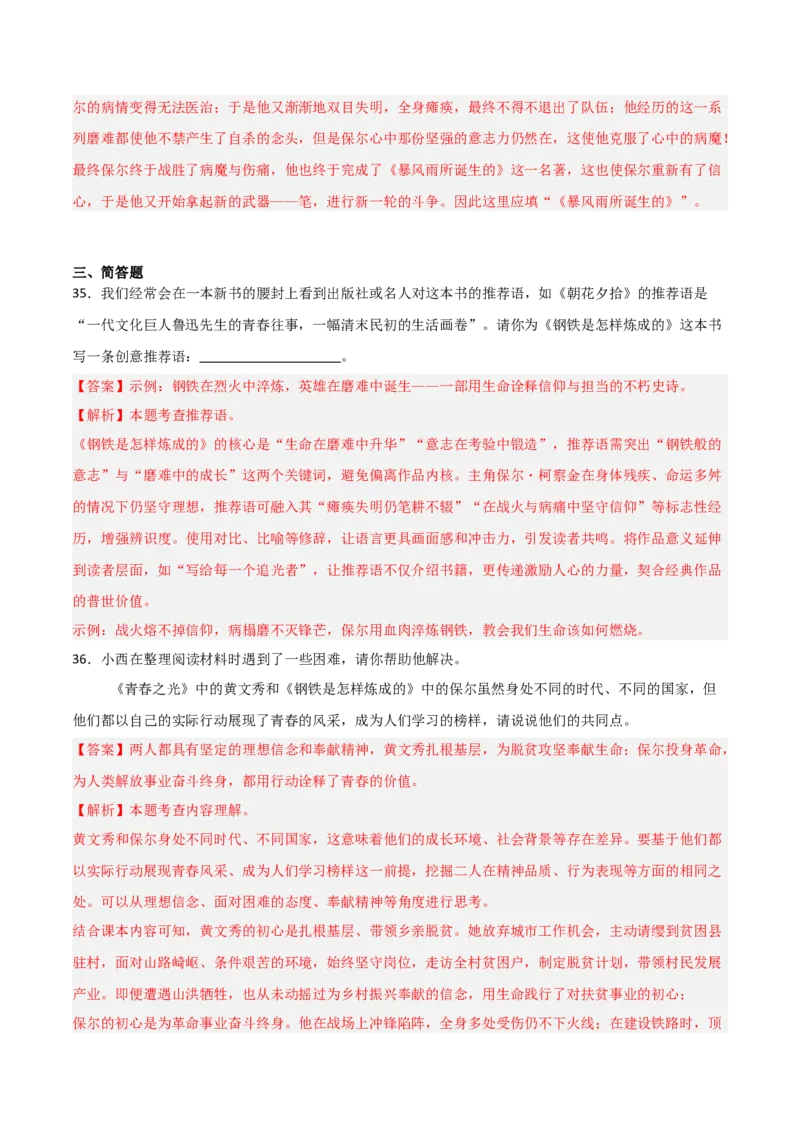 第04讲《钢铁是怎样炼成的》整本书阅读(练习）（解析版）_中考复习资料_语数英物化_1语文中考复习_2026年中考复习（更新中）_2026年中考语文一轮复习名著阅读