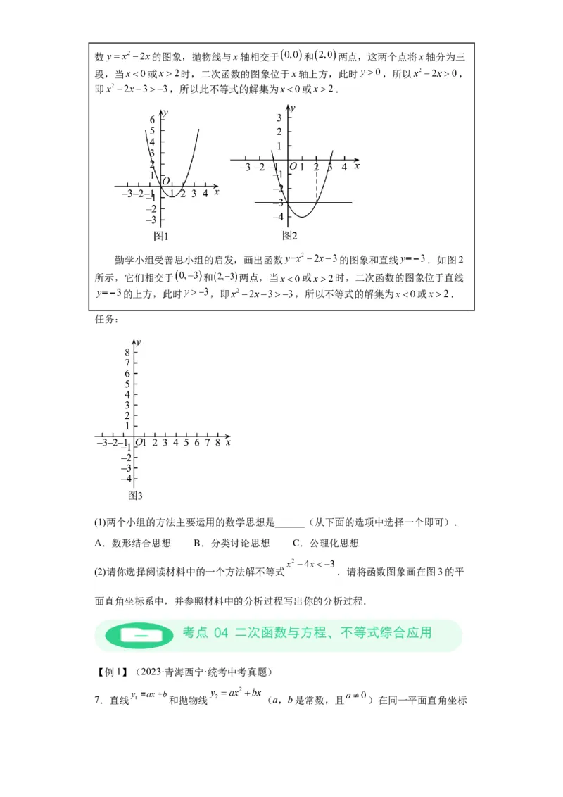模块二知识全整合专题3函数及其图像第7讲二次函数与方程、不等式综合（含解析）2024年中考数学二轮专题复习训练_中考复习资料_语数英物化_2数学中考复习_2024年中考复习资料