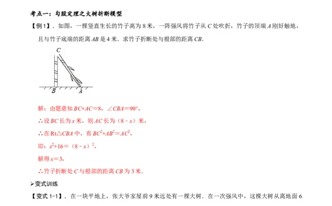 模型47勾股定理之大树折断、风吹荷花模型（解析版）_中考复习资料_语数英物化_2数学中考复习_2023年中考复习资料_专项复习_备战2023年中考数学解题大招复习讲义（全国通用）