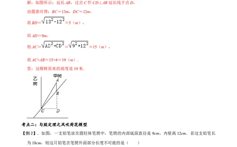 模型47勾股定理之大树折断、风吹荷花模型（解析版）_中考复习资料_语数英物化_2数学中考复习_2023年中考复习资料_专项复习_备战2023年中考数学解题大招复习讲义（全国通用）