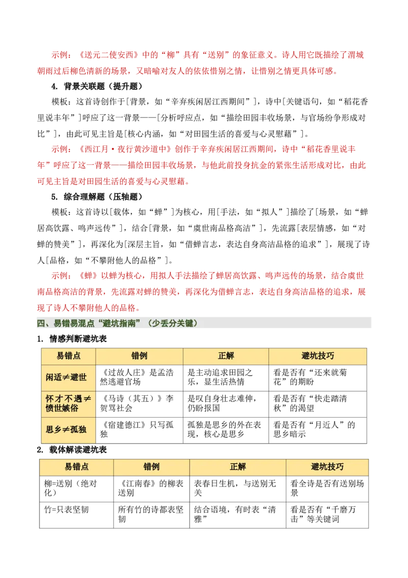 清单：六年级古诗词知识梳理（2张思维导图+15个核心考点+4个重难点+1个解题方法+4类题型方法突破+4类易错点提示5类题型解析+4个速记要点）（知识清单）解析版_中考复习资料_语数英物化