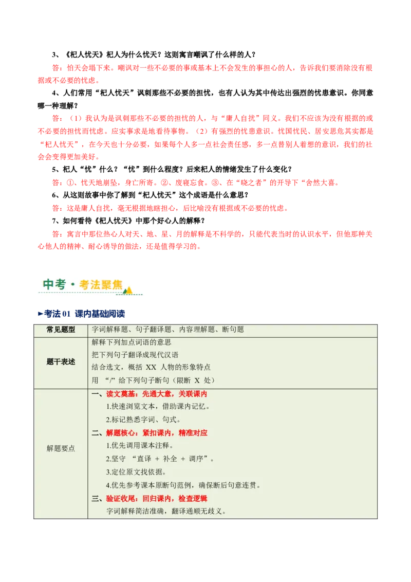 第02讲寓言理趣&middot;小说笔法（《狼》《穿井得一人》《杞人忧天》）（复习讲义）（原卷版）_中考复习资料_语数英物化_1语文中考复习_2026年中考复习（更新中）