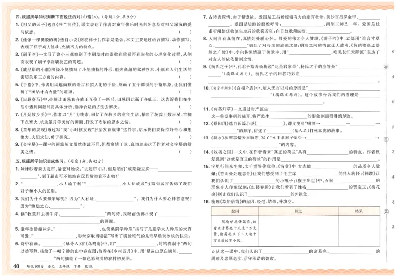 五下语文王朝霞培优100分_2026春小学教辅大合集_8-26春《王朝霞》系列_04.2026春WZX培Y100分数学语文人教1-6年级下册_语文《王朝霞培优100分》26春