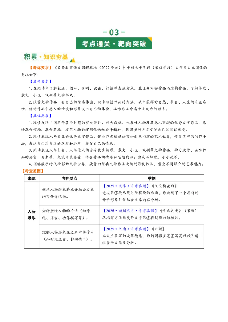 第05讲人物形象概括、分析与作用（复习讲义）（原卷版）_中考复习资料_语数英物化_1语文中考复习_2026年中考复习（更新中）_2026年中考语文一轮复习讲练测（全国通用）