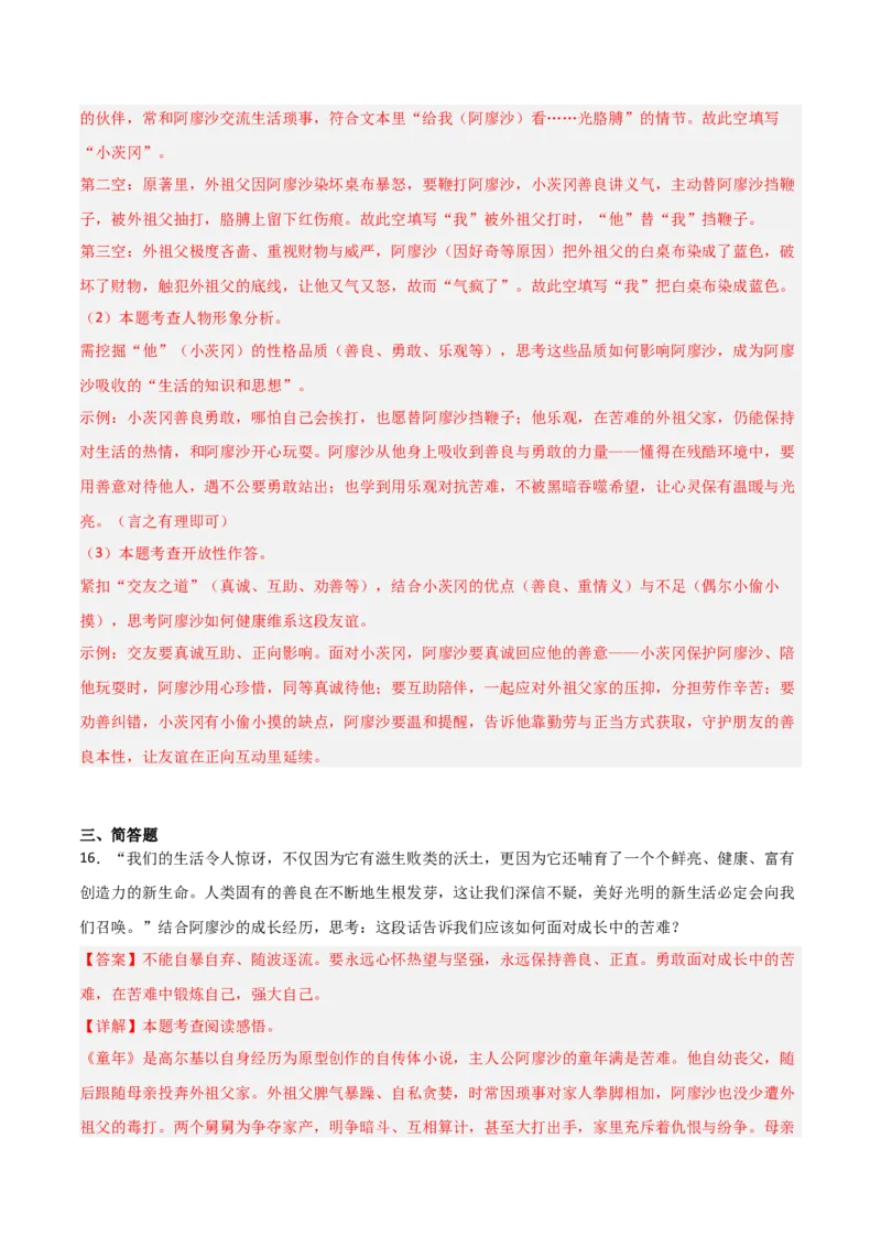 第01讲《童年》整本书阅读(练习）（解析版）_中考复习资料_语数英物化_1语文中考复习_2026年中考复习（更新中）_2026年中考语文一轮复习名著阅读
