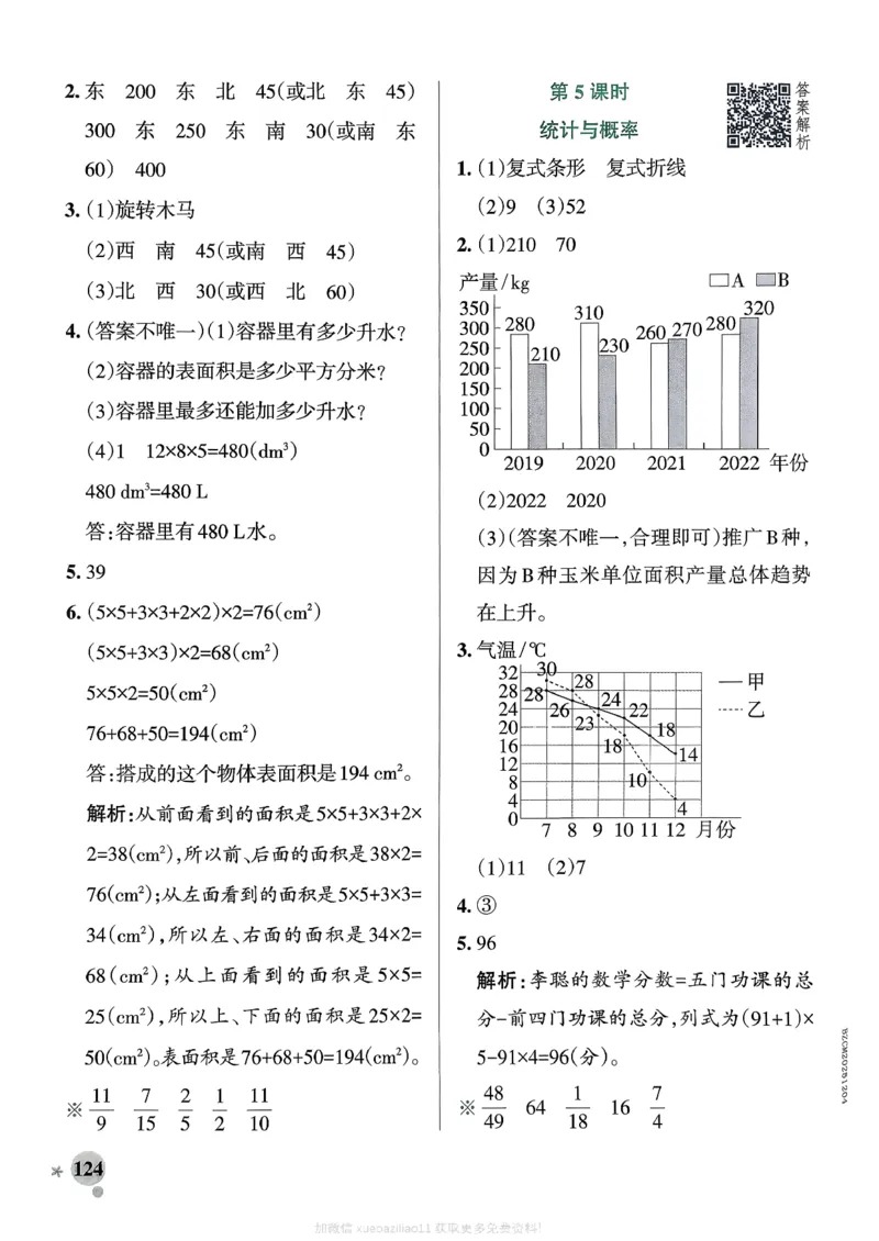 参考答案_2026春小学教辅大合集_18-26春《pass绿卡图书》小学学霸系列_《小学学霸作业本》_数学《小学学霸作业本》北师26春_2026春《小学学霸作业本》数学北师版5下