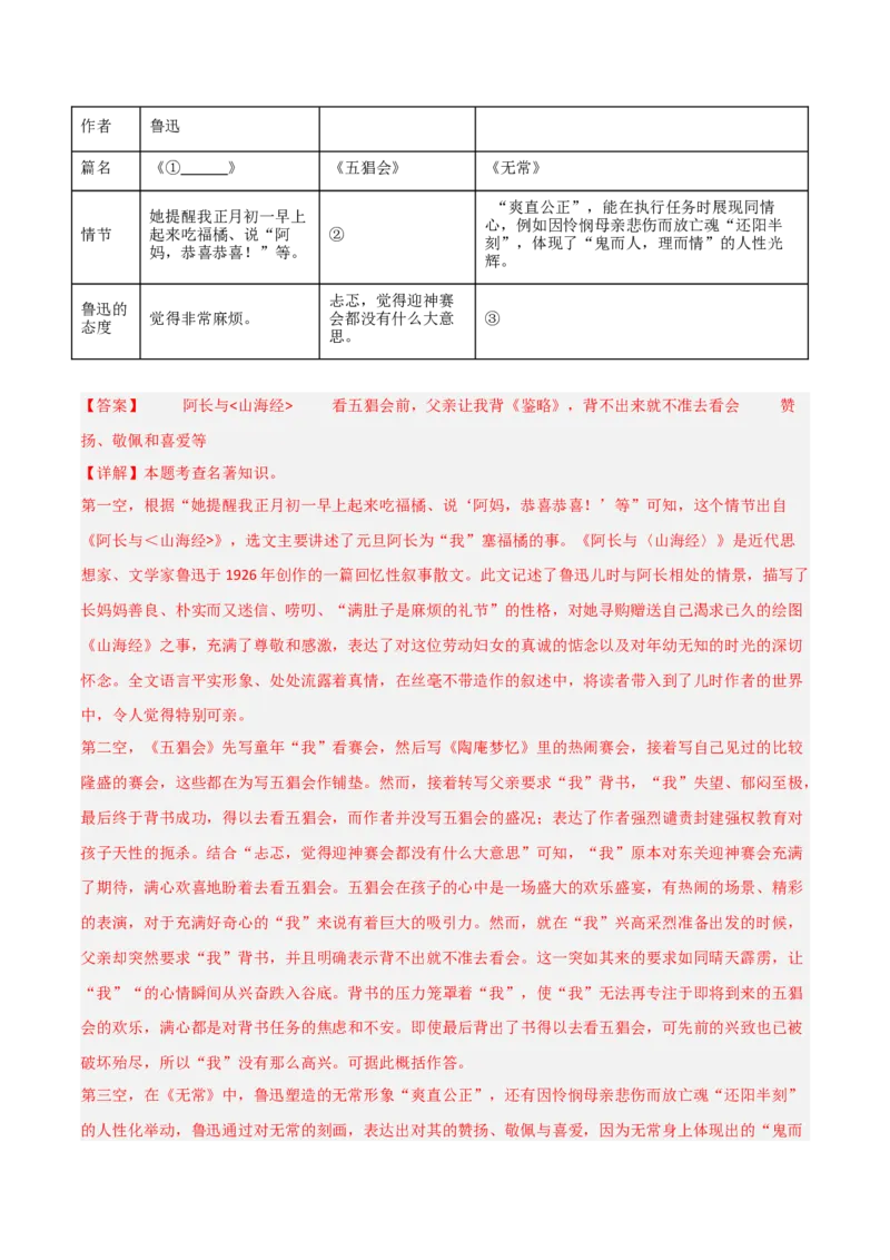 第01讲《朝花夕拾》整本书阅读(练习）（解析版）_中考复习资料_语数英物化_1语文中考复习_2026年中考复习（更新中）_2026年中考语文一轮复习名著阅读