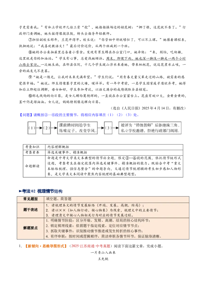 第01讲内容概括与情节梳理（复习讲义）（原卷版）_中考复习资料_语数英物化_1语文中考复习_2026年中考复习（更新中）_2026年中考语文一轮复习讲练测（全国通用）