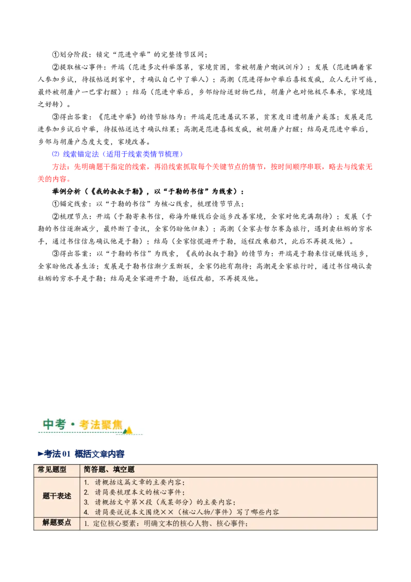 第01讲内容概括与情节梳理（复习讲义）（原卷版）_中考复习资料_语数英物化_1语文中考复习_2026年中考复习（更新中）_2026年中考语文一轮复习讲练测（全国通用）