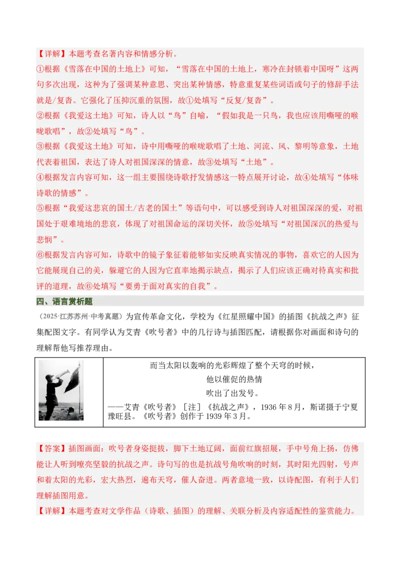 清单20《艾青诗选》《水浒传》（15个核心考点+4个重难点+1个解题方法+4类题型方法突破+4类易错点提示5类题型解析+4个速记要点+6张思维导图）（知识清单）解析版_中考复习资料