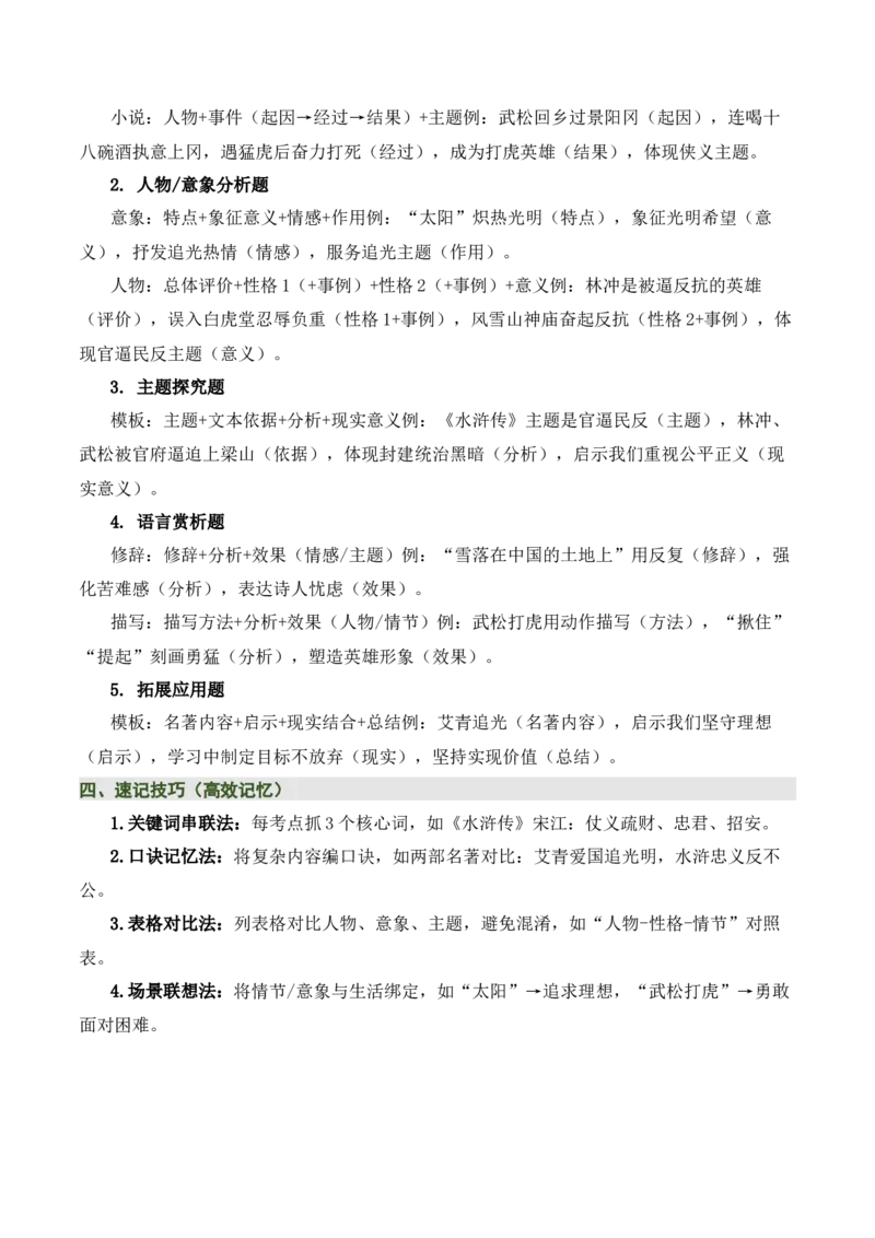 清单20《艾青诗选》《水浒传》（15个核心考点+4个重难点+1个解题方法+4类题型方法突破+4类易错点提示5类题型解析+4个速记要点+6张思维导图）（知识清单）解析版_中考复习资料
