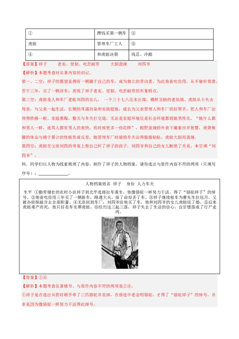 第03讲《骆驼祥子》整本书阅读(练习）（解析版）_中考复习资料_语数英物化_1语文中考复习_2026年中考复习（更新中）_2026年中考语文一轮复习名著阅读