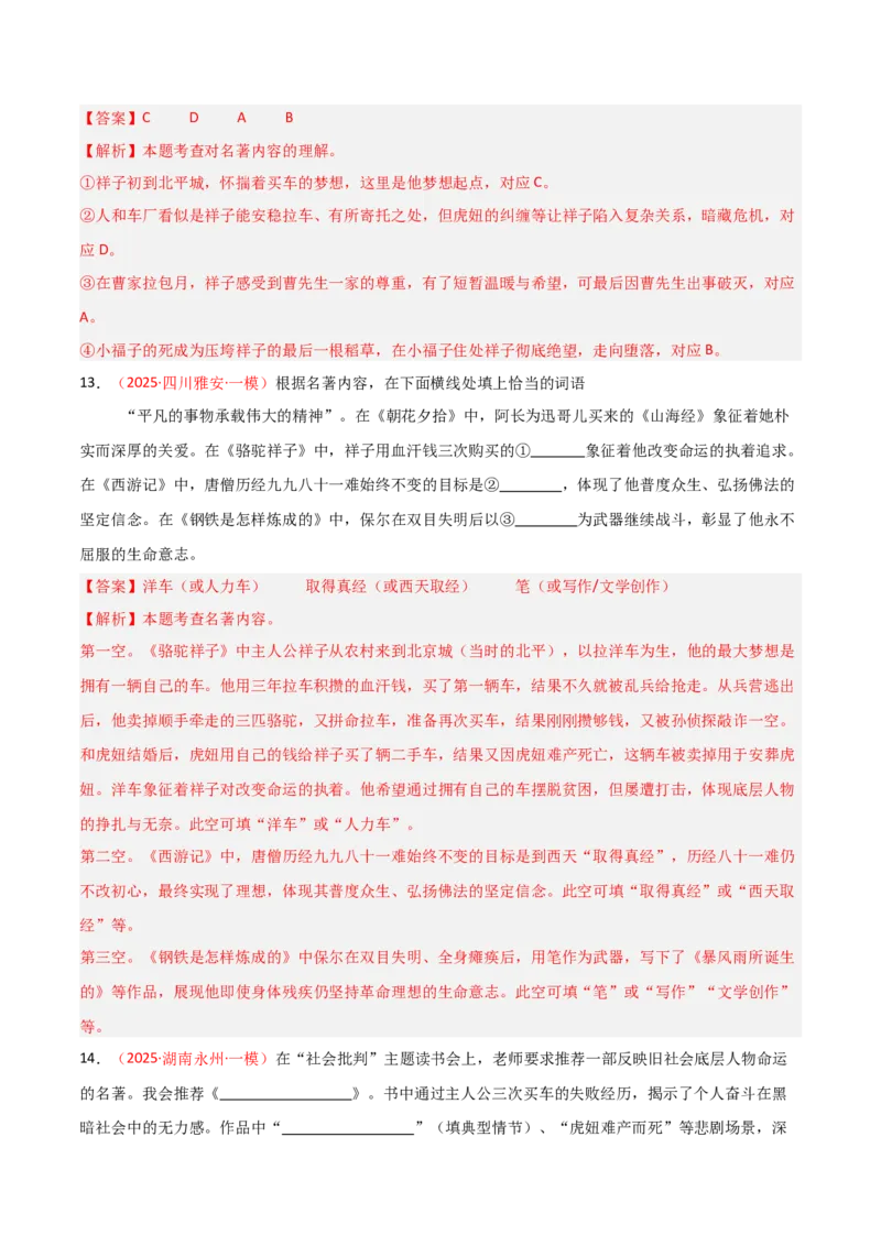 第03讲《骆驼祥子》整本书阅读(练习）（解析版）_中考复习资料_语数英物化_1语文中考复习_2026年中考复习（更新中）_2026年中考语文一轮复习名著阅读