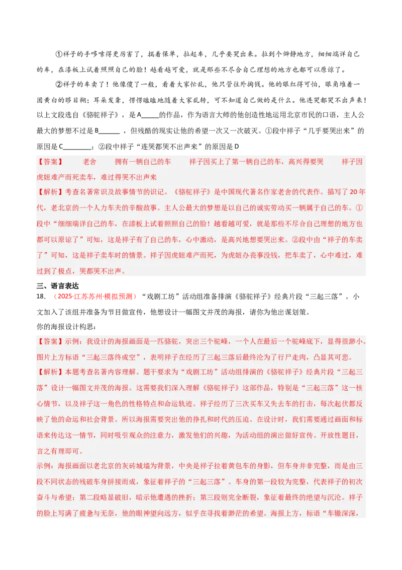第03讲《骆驼祥子》整本书阅读(练习）（解析版）_中考复习资料_语数英物化_1语文中考复习_2026年中考复习（更新中）_2026年中考语文一轮复习名著阅读