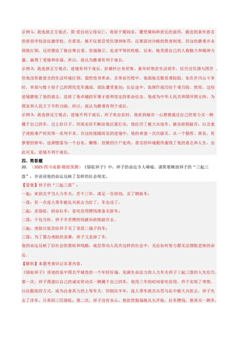 第03讲《骆驼祥子》整本书阅读(练习）（解析版）_中考复习资料_语数英物化_1语文中考复习_2026年中考复习（更新中）_2026年中考语文一轮复习名著阅读
