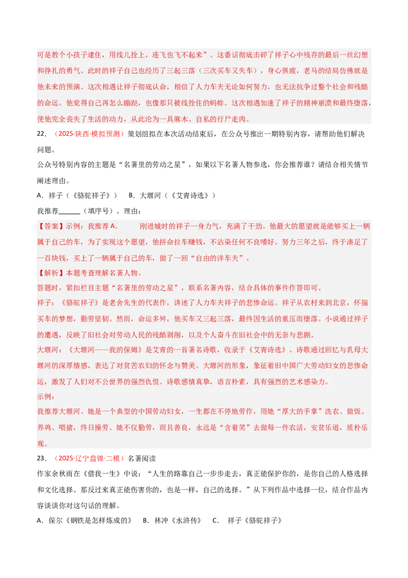 第03讲《骆驼祥子》整本书阅读(练习）（解析版）_中考复习资料_语数英物化_1语文中考复习_2026年中考复习（更新中）_2026年中考语文一轮复习名著阅读