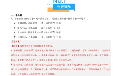 第03讲《骆驼祥子》整本书阅读(练习）（解析版）_中考复习资料_语数英物化_1语文中考复习_2026年中考复习（更新中）_2026年中考语文一轮复习名著阅读