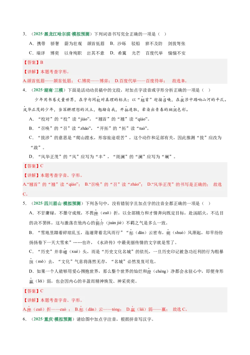 第01讲汉字：字音、字形、字义（专项训练）（解析版）_中考复习资料_语数英物化_1语文中考复习_2026年中考复习（更新中）_2026年中考语文一轮复习讲练测（全国通用）