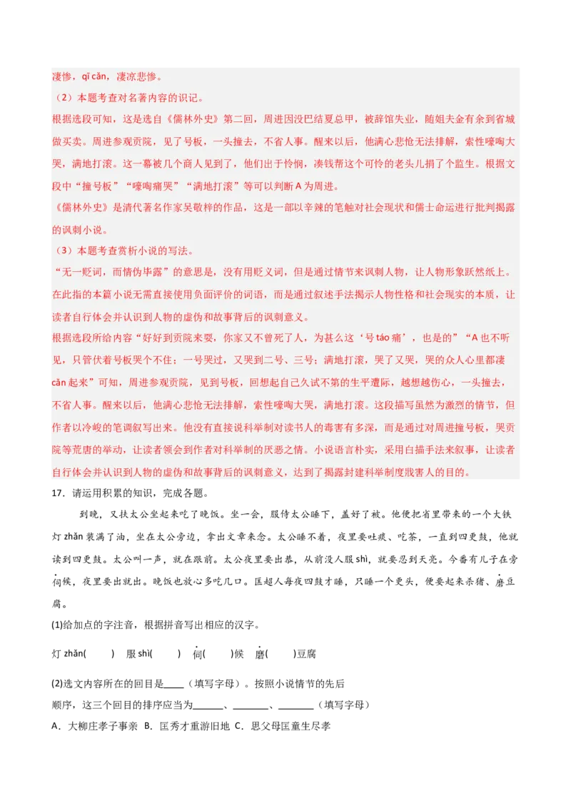 第11讲《儒林外史》整本书阅读(练习）（解析版）_中考复习资料_语数英物化_1语文中考复习_2026年中考复习（更新中）_2026年中考语文一轮复习名著阅读