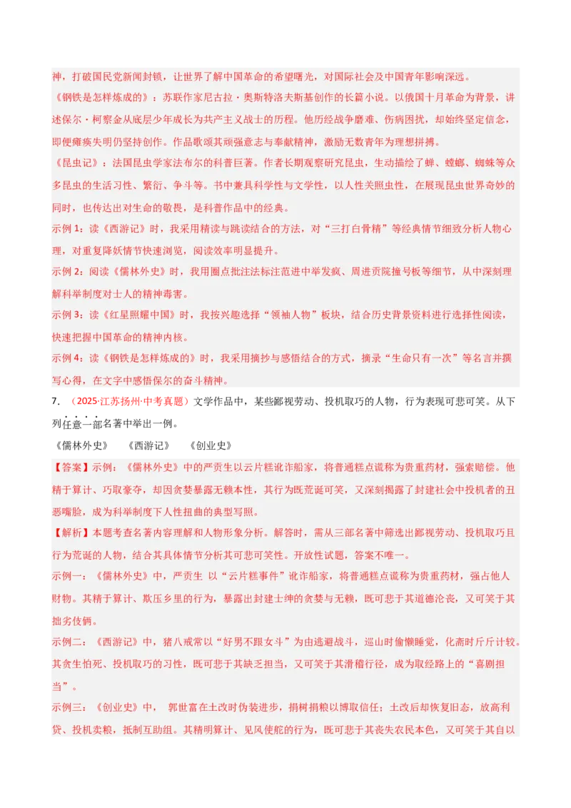 第11讲《儒林外史》整本书阅读(练习）（解析版）_中考复习资料_语数英物化_1语文中考复习_2026年中考复习（更新中）_2026年中考语文一轮复习名著阅读