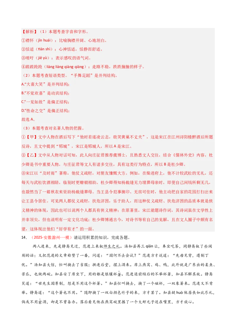 第11讲《儒林外史》整本书阅读(练习）（解析版）_中考复习资料_语数英物化_1语文中考复习_2026年中考复习（更新中）_2026年中考语文一轮复习名著阅读