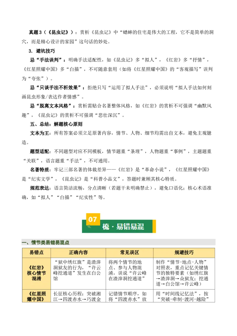 清单18《红岩》《红星照耀中国》《昆虫记》（15个核心考点+4个重难点+1个解题方法+4类题型方法突破+4类易错点提示5类题型解析+4个速记要点+15张思维导图）（知识清单）原卷版