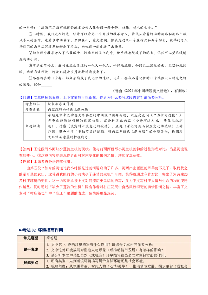 第03讲段落作用与环境描写（复习讲义）（解析版）_中考复习资料_语数英物化_1语文中考复习_2026年中考复习（更新中）_2026年中考语文一轮复习讲练测（全国通用）