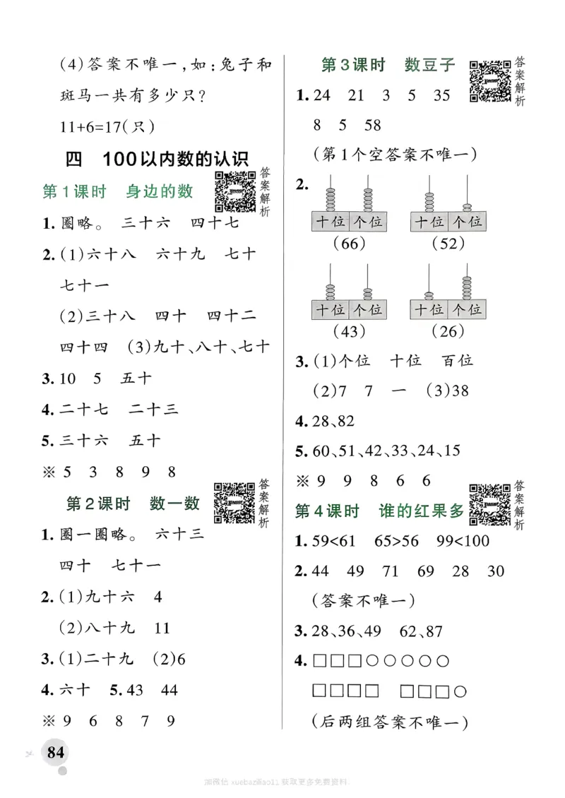 参考答案_2026春小学教辅大合集_18-26春《pass绿卡图书》小学学霸系列_《小学学霸作业本》_数学《小学学霸作业本》北师26春_2026春《小学学霸作业本》数学北师版1下