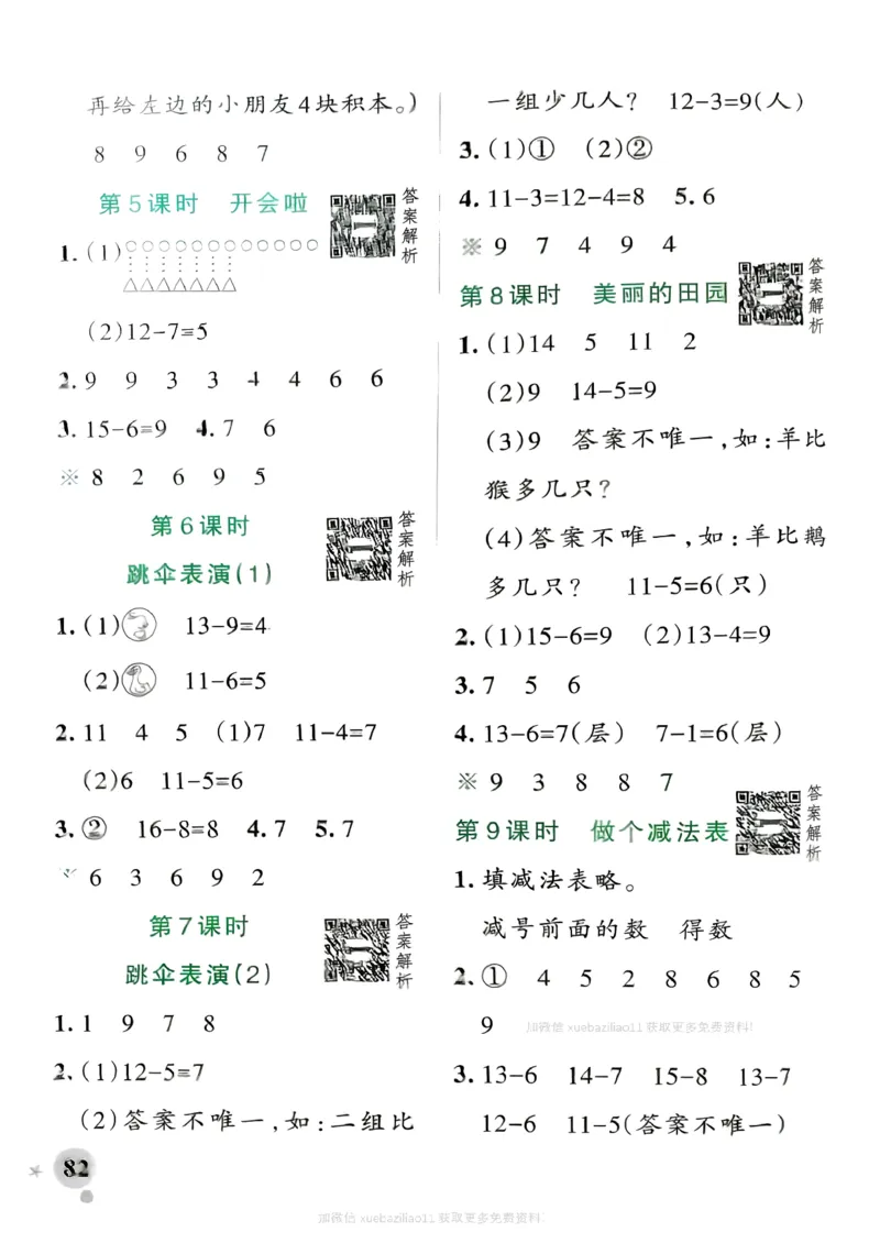 参考答案_2026春小学教辅大合集_18-26春《pass绿卡图书》小学学霸系列_《小学学霸作业本》_数学《小学学霸作业本》北师26春_2026春《小学学霸作业本》数学北师版1下