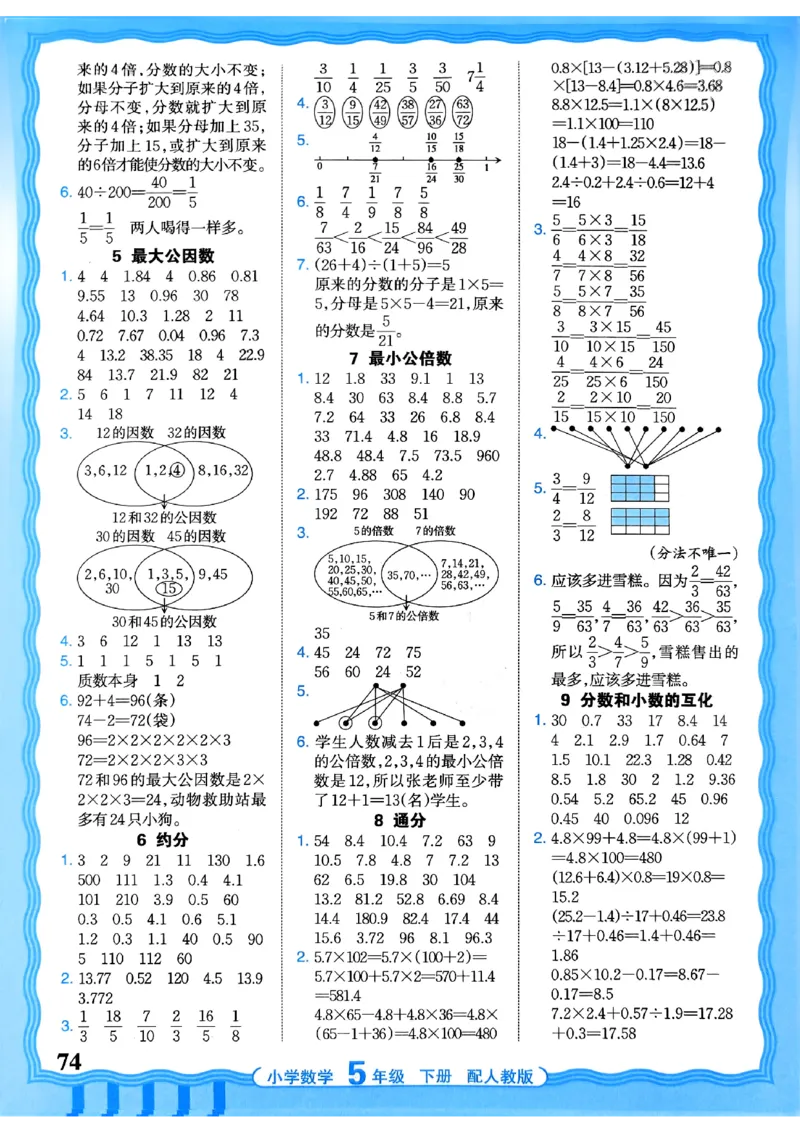 五下数学人教版_2026春小学教辅大合集_8-26春《王朝霞》系列_01.2026春WZX活页计算、活页默写语文、数学、英语人教1-6年下册_数学1-6_5下王朝霞活页计算数学人教版26春