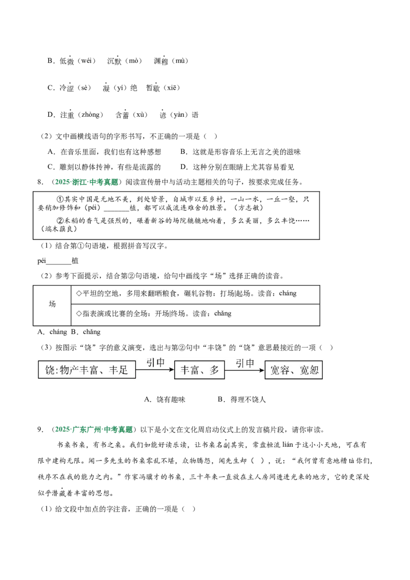 第01讲汉字：字音、字形、字义（专项训练）（原卷版）_中考复习资料_语数英物化_1语文中考复习_2026年中考复习（更新中）_2026年中考语文一轮复习讲练测（全国通用）