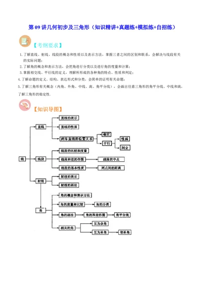 第09讲几何初步及三角形（知识精讲+真题练+模拟练+自招练）-冲刺2023年中考数学热点、重难点题型解题方法与策略+真题演练（通用版）（原卷版）_中考复习资料_语数英物化_2数学中考复习