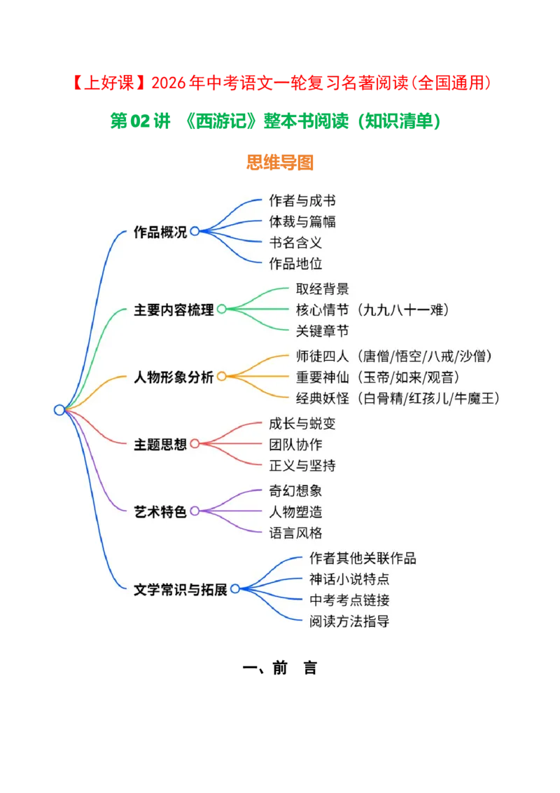 第02讲《西游记》整本书阅读(清单）-2026年中考语文一轮复习名著阅读(全国通用)_中考复习资料_语数英物化_1语文中考复习_2026年中考复习（更新中）_2026年中考语文一轮复习名著阅读
