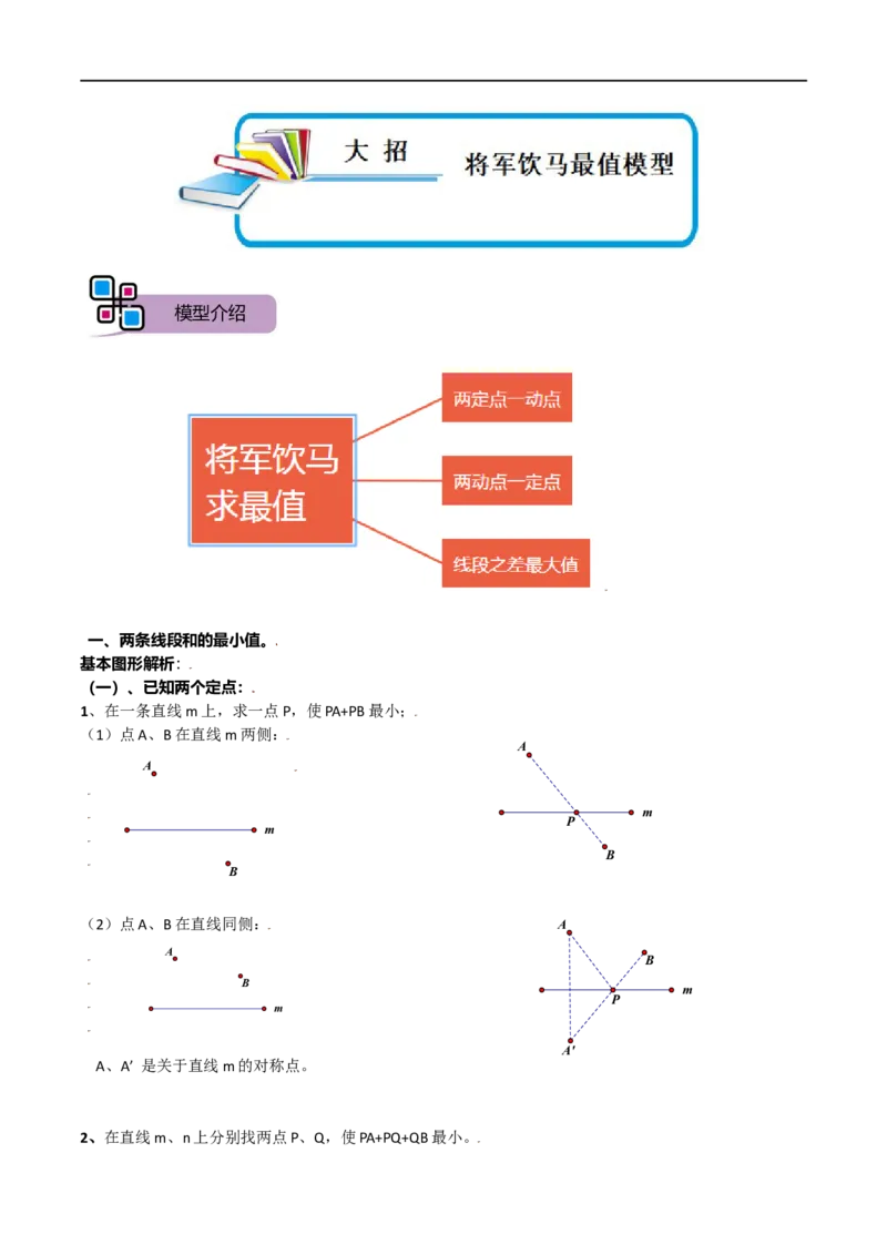 模型07将军饮马模型（原卷版）_中考复习资料_语数英物化_2数学中考复习_2023年中考复习资料_专项复习_备战2023年中考数学解题大招复习讲义（全国通用）