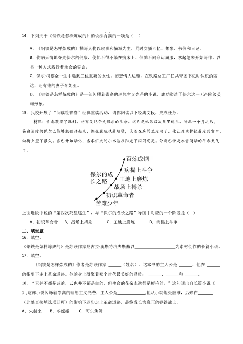 第04讲《钢铁是怎样炼成的》整本书阅读(练习）（原卷版）_中考复习资料_语数英物化_1语文中考复习_2026年中考复习（更新中）_2026年中考语文一轮复习名著阅读