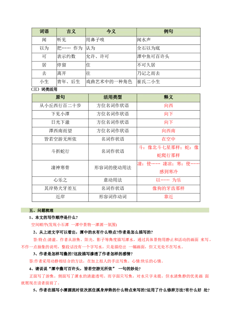 第11讲心向山海&middot;意抵远方（《愚公移山》《北冥有鱼》《小石潭记》）（复习讲义）（原卷版）_中考复习资料_语数英物化_1语文中考复习_2026年中考复习（更新中）